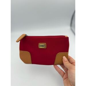 MaggiB Classic Red Brown Leather Accented Zipper Pouch